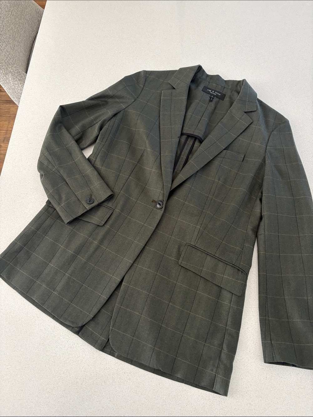 rag & bone Olive Green Windowpane Blazer